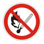 Знак запрещающий "Запрещается пользоваться открытым огнем и курить", диаметр - 200 мм, пленка самоклеящаяся, 610002/Р02