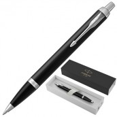 Ручка шариковая PARKER "IM Core Black Lacquer CT", черный глянцевый лак, детали хром, синяя, 1931665