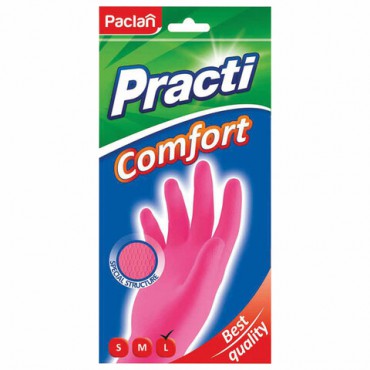 Перчатки МНОГОРАЗОВЫЕ латексные PACLAN "Practi Comfort", хлопчатобумажное напыление, размер L (большой), розовые, вес 66 г, 407272