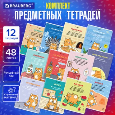 Тетради предметные, КОМПЛЕКТ 12 ПРЕДМЕТОВ, 48 л., TWIN-лак, BRAUBERG, "КОТ-ЭНТУЗИАСТ", 404609